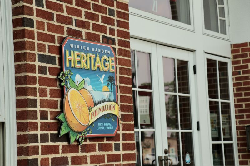 Winter Garden Heritage Foundation Sign on a brick wall